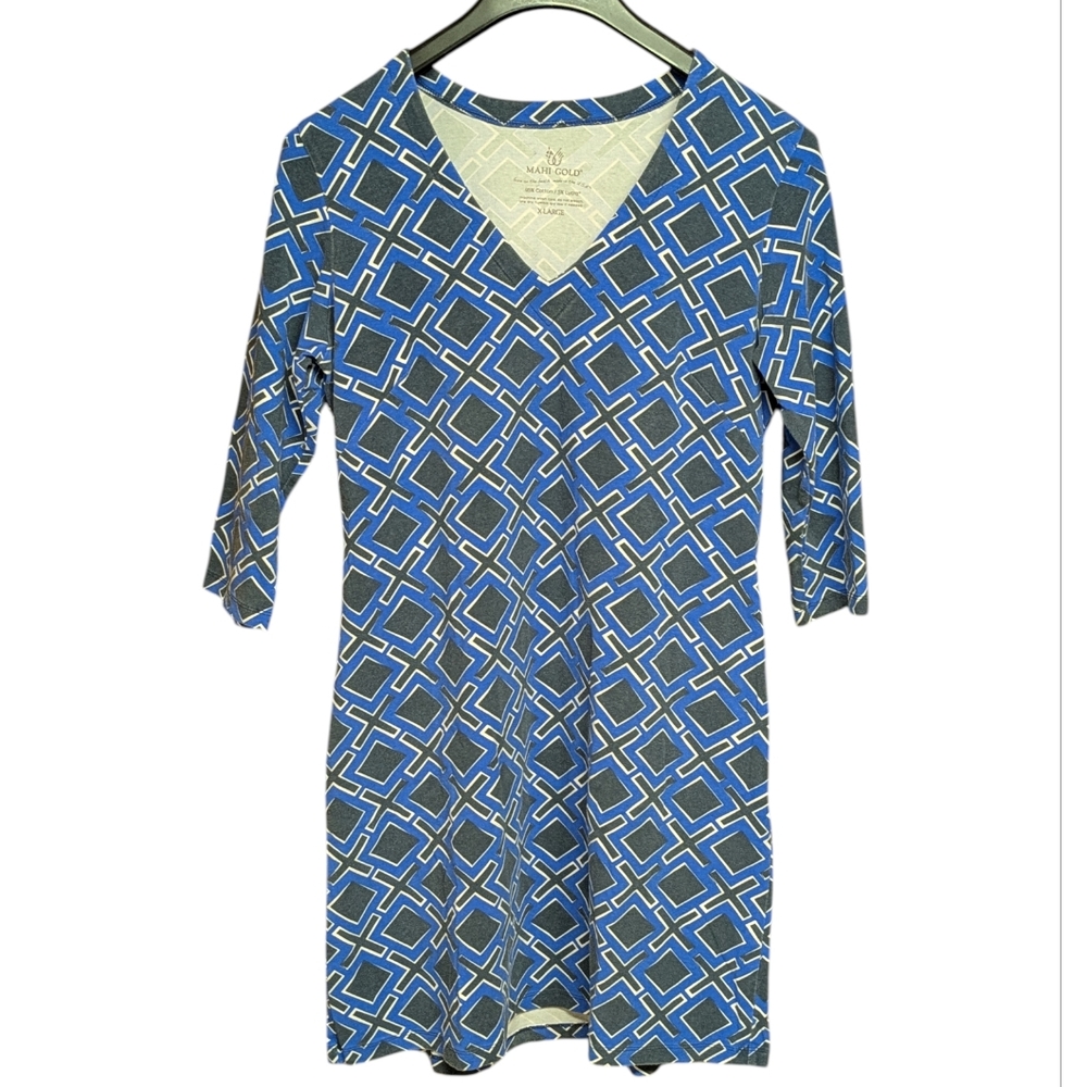 Mahi Gold Palm Dress Navy Geometric Print Size XL